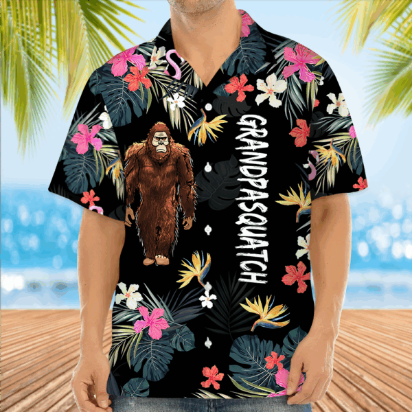 Papasquatch, Like A Grandpa, Just Way More Squatchy - Personalized Bigfoot Vintage Hawaiian Shirt - Image 5