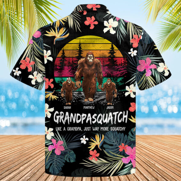 Papasquatch, Like A Grandpa, Just Way More Squatchy - Personalized Bigfoot Vintage Hawaiian Shirt - Image 2