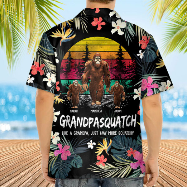 Papasquatch, Like A Grandpa, Just Way More Squatchy - Personalized Bigfoot Vintage Hawaiian Shirt - Image 4