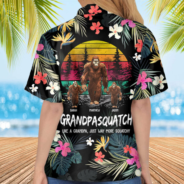 Papasquatch, Like A Grandpa, Just Way More Squatchy - Personalized Bigfoot Vintage Hawaiian Shirt - Image 7
