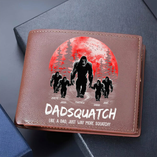 Papasquatch, Like A Grandpa, Just Way More Squatchy - Personalized Leather Wallet - Image 5
