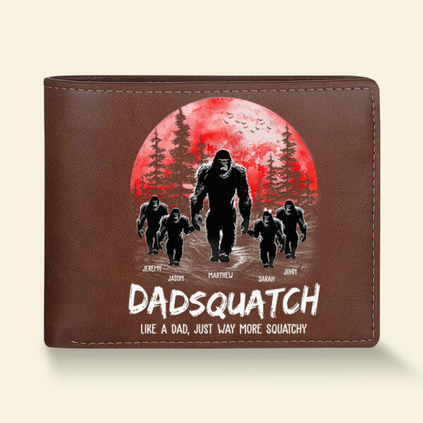 Papasquatch, Like A Grandpa, Just Way More Squatchy - Personalized Leather Wallet - Image 3