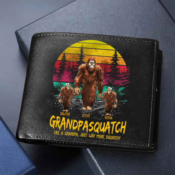 Papasquatch, Like A Grandpa, Just Way More Squatchy - Personalized Vintage Leather Wallet - Image 5