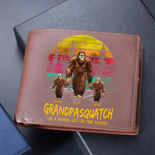Papasquatch, Like A Grandpa, Just Way More Squatchy - Personalized Vintage Leather Wallet - Image 2