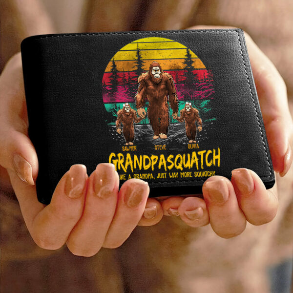 Papasquatch, Like A Grandpa, Just Way More Squatchy - Personalized Vintage Leather Wallet - Image 6