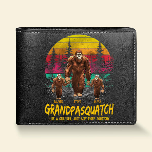 Papasquatch, Like A Grandpa, Just Way More Squatchy - Personalized Vintage Leather Wallet - Image 4