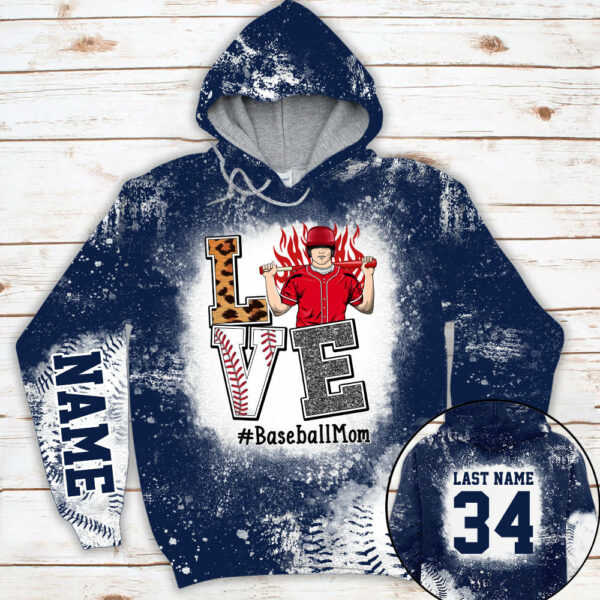 Personaliezd Shirt Love Baseball Mom Bleach All Over Print Shirt For Baseball Mom Grandma Baseball Family H2511 - Image 2