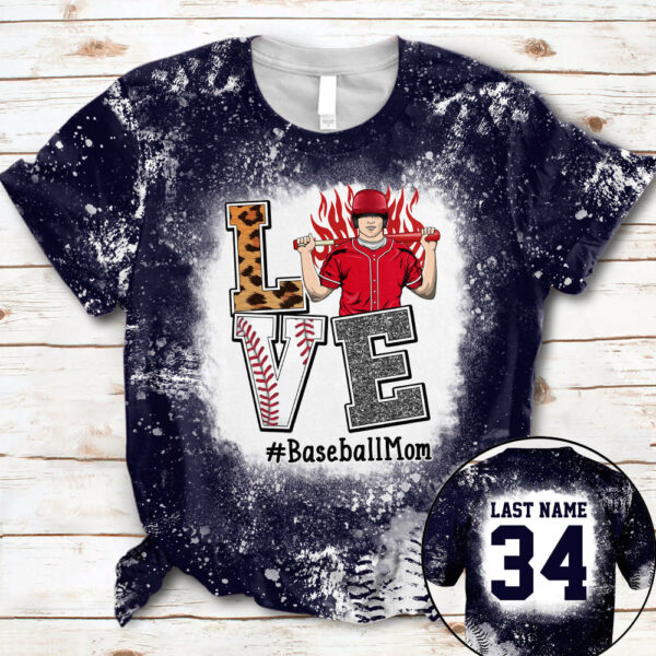 Personaliezd Shirt Love Baseball Mom Bleach All Over Print Shirt For Baseball Mom Grandma Baseball Family H2511 - Image 3