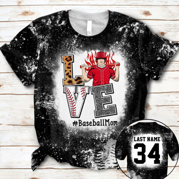 Personaliezd Shirt Love Baseball Mom Bleach All Over Print Shirt For Baseball Mom Grandma Baseball Family H2511 - Image 5