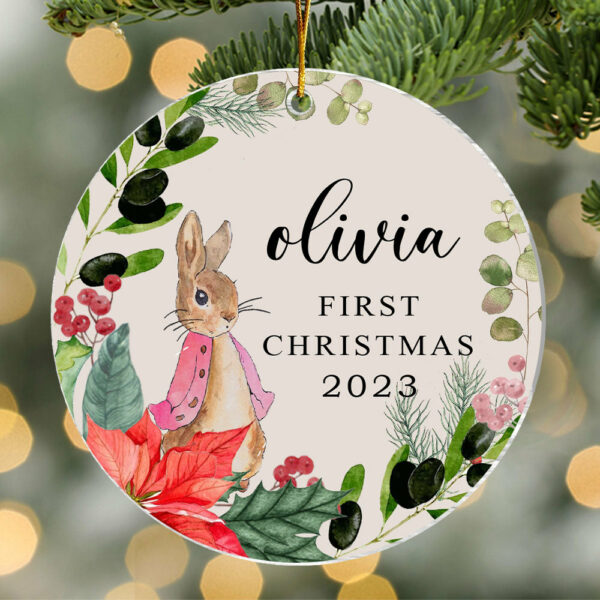 Personalised Baby's First Christmas Ornament, Personalized First Christmas Peter Rabbit Decoration, Custom Ornament, First Xmas Ornament - Image 2