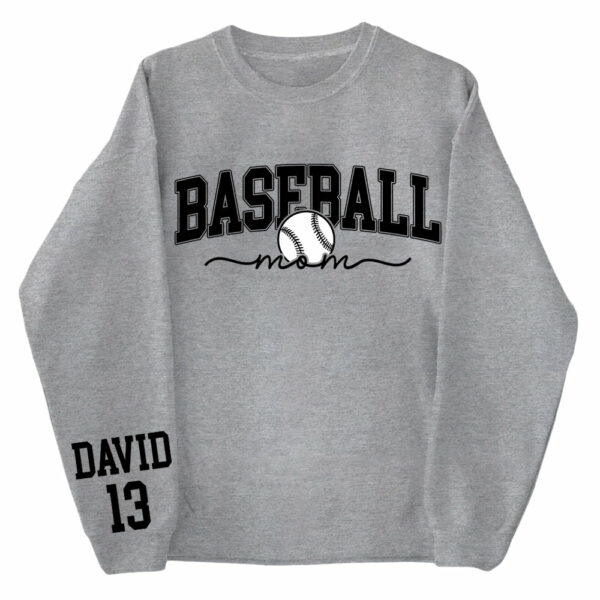 Personalize Baseball Mom Kids Name On Sleeve Sweatshirt, Mom Baseball Sweater, Baseball Mama Shirt, Gift for Baseball Mom, Fall Baseball Season Shirt - Image 3