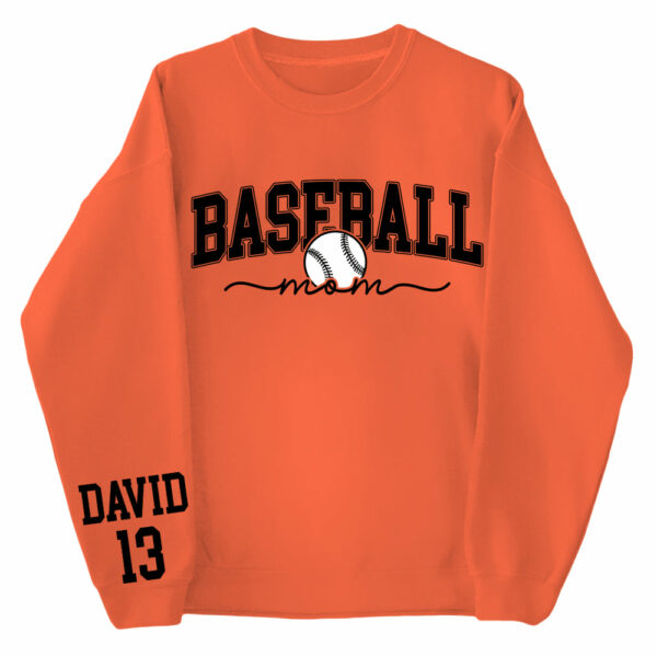 Personalize Baseball Mom Kids Name On Sleeve Sweatshirt, Mom Baseball Sweater, Baseball Mama Shirt, Gift for Baseball Mom, Fall Baseball Season Shirt - Image 8
