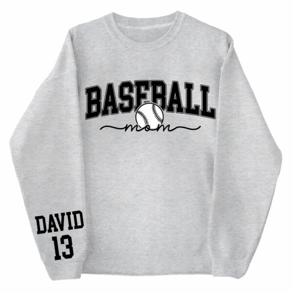 Personalize Baseball Mom Kids Name On Sleeve Sweatshirt, Mom Baseball Sweater, Baseball Mama Shirt, Gift for Baseball Mom, Fall Baseball Season Shirt - Image 4