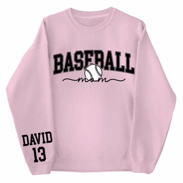 Personalize Baseball Mom Kids Name On Sleeve Sweatshirt, Mom Baseball Sweater, Baseball Mama Shirt, Gift for Baseball Mom, Fall Baseball Season Shirt - Image 6