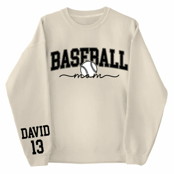 Personalize Baseball Mom Kids Name On Sleeve Sweatshirt, Mom Baseball Sweater, Baseball Mama Shirt, Gift for Baseball Mom, Fall Baseball Season Shirt - Image 5