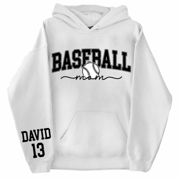 Personalize Baseball Mom Kids Name On Sleeve Sweatshirt, Mom Baseball Sweater, Baseball Mama Shirt, Gift for Baseball Mom, Fall Baseball Season Shirt - Image 9