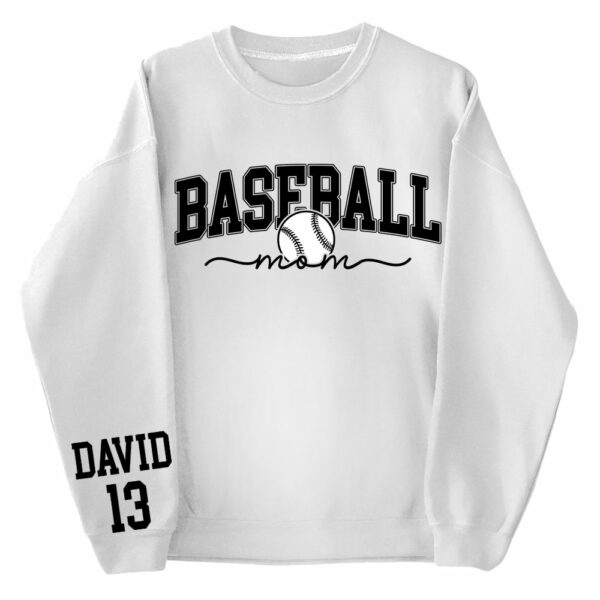 Personalize Baseball Mom Kids Name On Sleeve Sweatshirt, Mom Baseball Sweater, Baseball Mama Shirt, Gift for Baseball Mom, Fall Baseball Season Shirt - Image 2