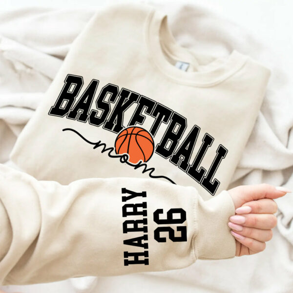 Personalize Basketball Mom Kids Name On Sleeve Sweatshirt, Mom Basketball Sweater, Basketball Mama Shirt, Gift for Basketball Mom, Fall Basketball Season Shirt