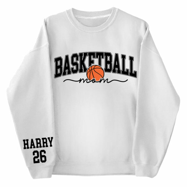 Personalize Basketball Mom Kids Name On Sleeve Sweatshirt, Mom Basketball Sweater, Basketball Mama Shirt, Gift for Basketball Mom, Fall Basketball Season Shirt - Image 2