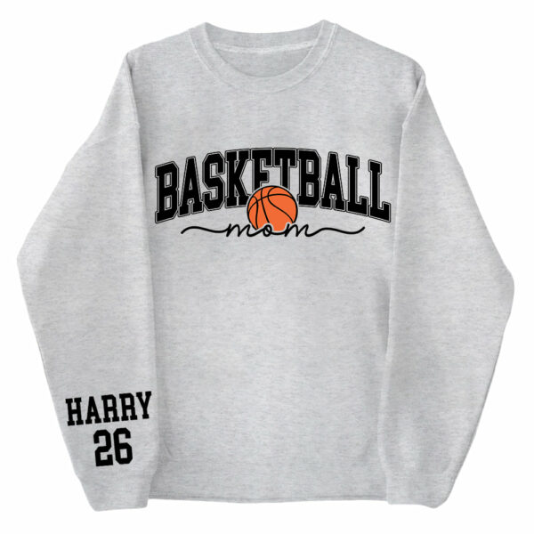 Personalize Basketball Mom Kids Name On Sleeve Sweatshirt, Mom Basketball Sweater, Basketball Mama Shirt, Gift for Basketball Mom, Fall Basketball Season Shirt - Image 3
