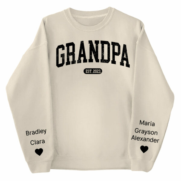 Personalize Papa Sweatshirt with Grandkids Names on Sleeve, Grandpa Sweatshirt, Abuelo Sweatshirt, Fathers Day Gift, New Grandpa Gift Vr2 - Image 2