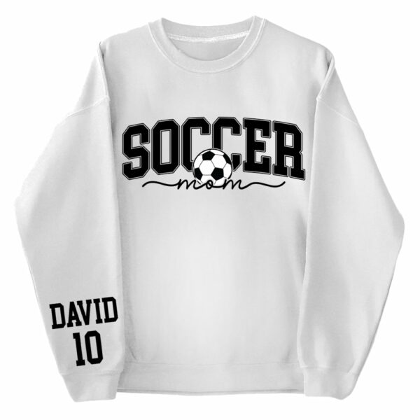 Personalize Soccer Mom Kids Name On Sleeve Sweatshirt, Mom Soccer Sweater, Soccer Mama Shirt, Gift for Soccer Mom, Fall Soccer Season Shirt - Image 2
