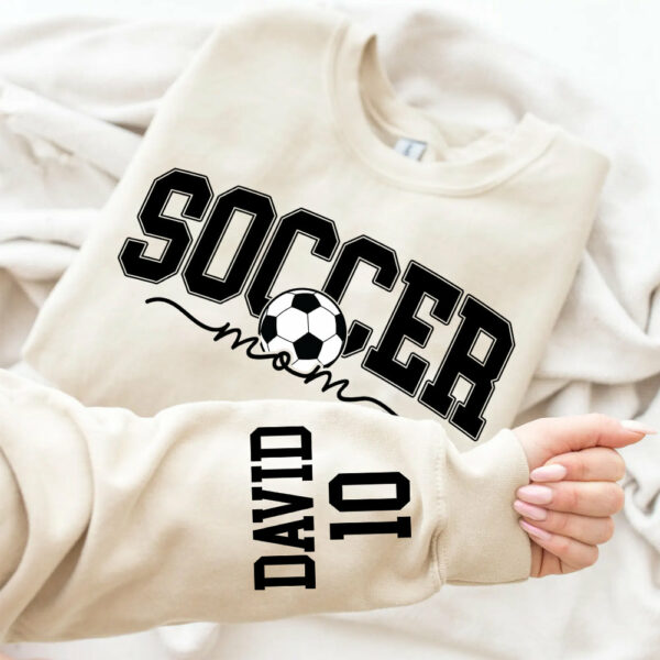 Personalize Soccer Mom Kids Name On Sleeve Sweatshirt, Mom Soccer Sweater, Soccer Mama Shirt, Gift for Soccer Mom, Fall Soccer Season Shirt