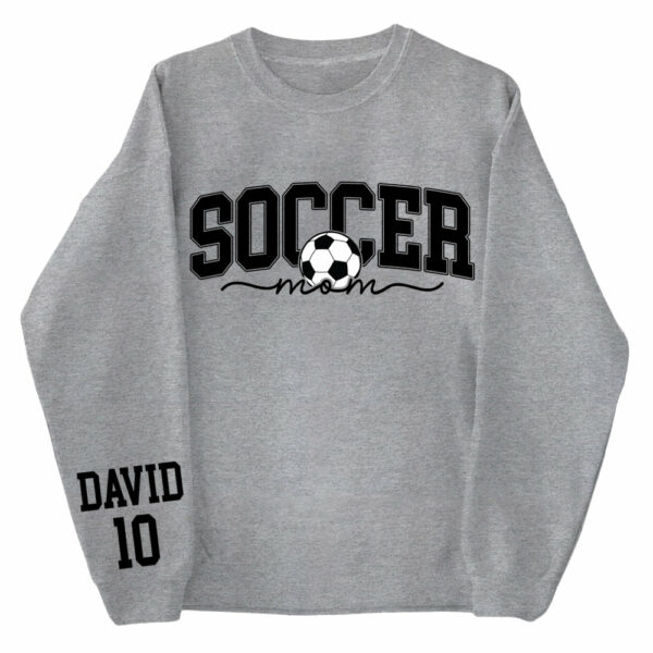 Personalize Soccer Mom Kids Name On Sleeve Sweatshirt, Mom Soccer Sweater, Soccer Mama Shirt, Gift for Soccer Mom, Fall Soccer Season Shirt - Image 4
