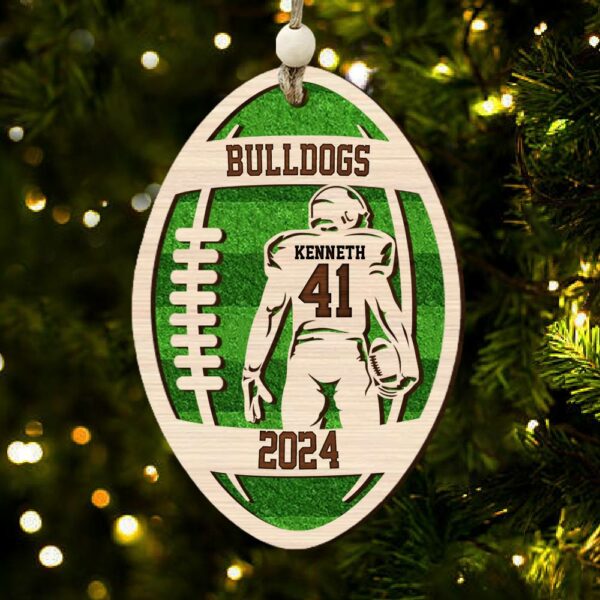 Personalized 3D Football Ornament, Layered and Engraved Wooden Sports Ornament - Image 4