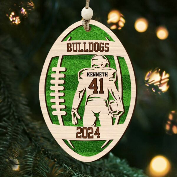 Personalized 3D Football Ornament, Layered and Engraved Wooden Sports Ornament - Image 6