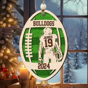Personalized 3D Football Ornament, Layered and Engraved Wooden Sports Ornament