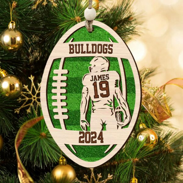 Personalized 3D Football Ornament, Layered and Engraved Wooden Sports Ornament - Image 3