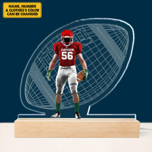Personalized 3D Led Light Wooden Base Gift For American Football Player - Football Game Days Night Light