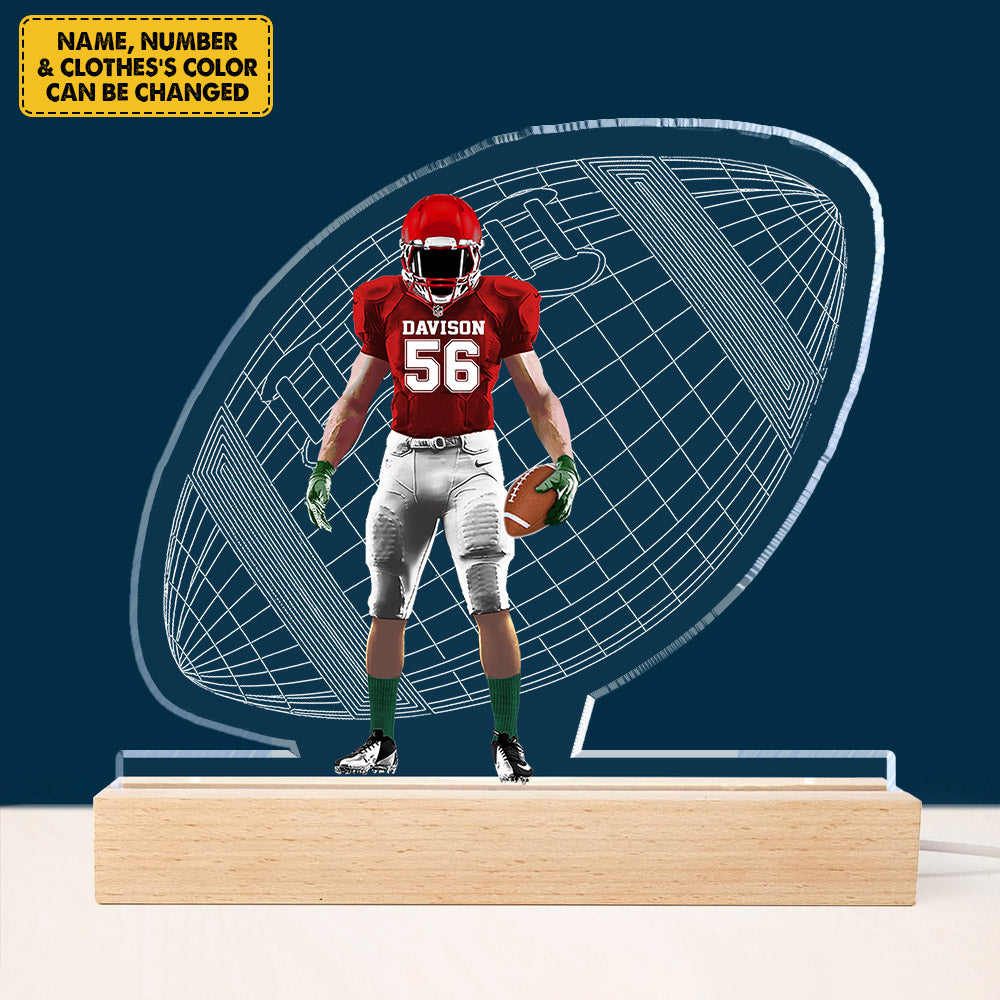 Personalized 3D Led Light Wooden Base Gift For American Football Player - Football Game Days Night Light