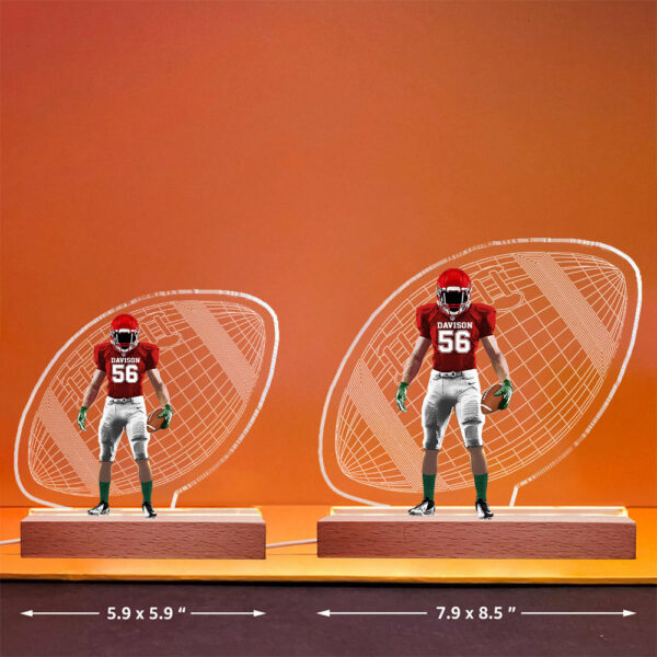 Personalized 3D Led Light Wooden Base Gift For American Football Player - Football Game Days Night Light - Image 3