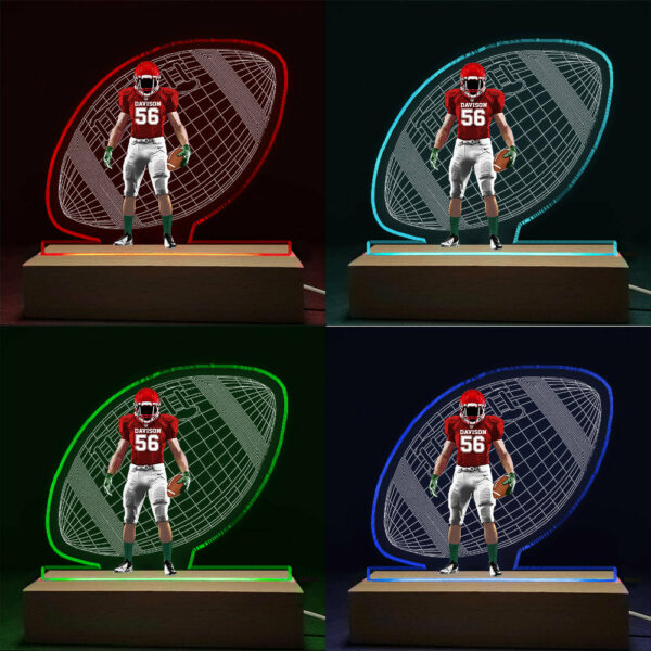 Personalized 3D Led Light Wooden Base Gift For American Football Player - Football Game Days Night Light - Image 2