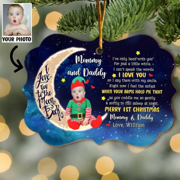 Personalized Adorable Newborn Baby Elf First Christmas Ornament - Custom Face Baby Wooden Ornament - Image 2