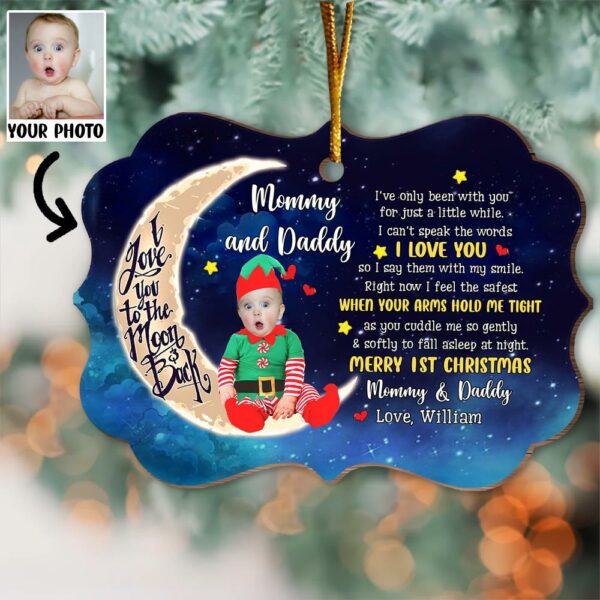 Personalized Adorable Newborn Baby Elf First Christmas Ornament - Custom Face Baby Wooden Ornament - Image 5
