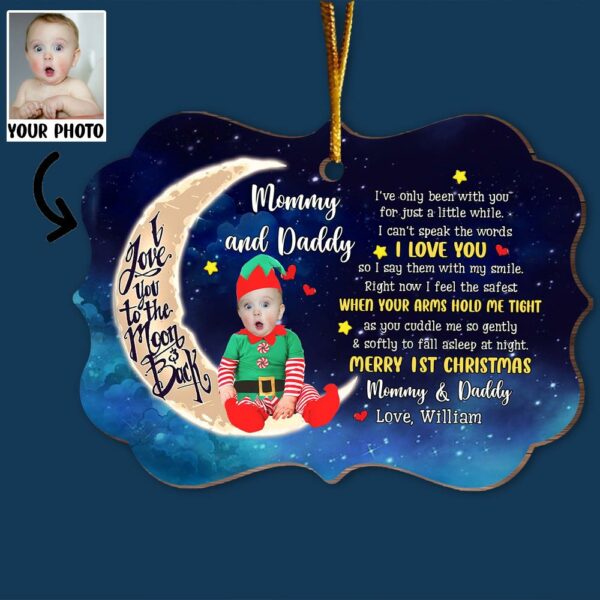 Personalized Adorable Newborn Baby Elf First Christmas Ornament - Custom Face Baby Wooden Ornament - Image 4