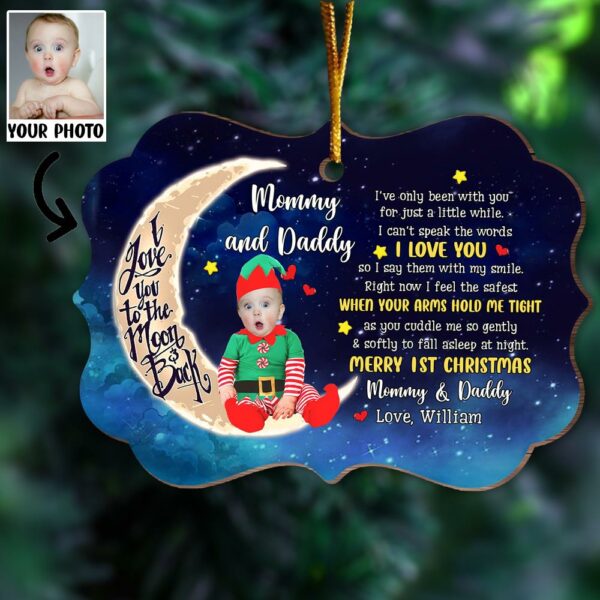 Personalized Adorable Newborn Baby Elf First Christmas Ornament - Custom Face Baby Wooden Ornament - Image 3