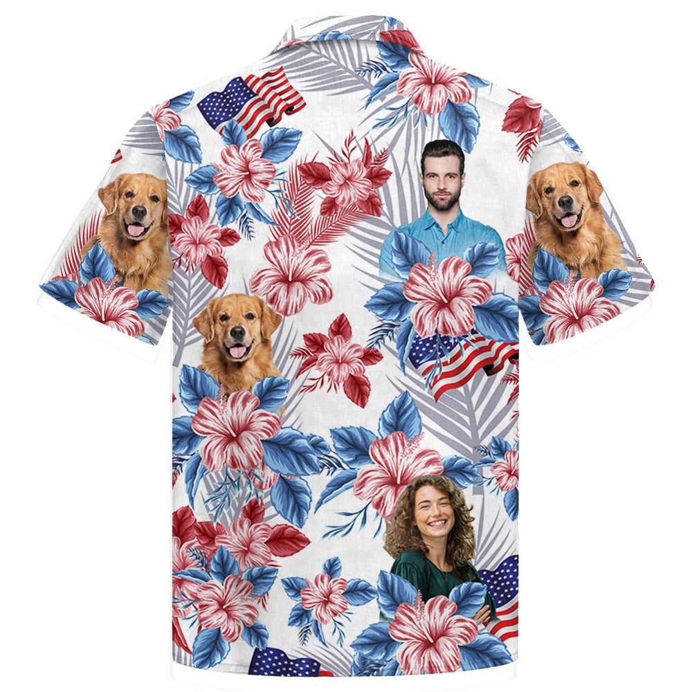 Personalized American Flag Hawaiian Shirt, Custom Photo Face Shirt
