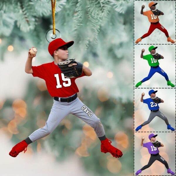 Personalized Baseball Acrylic Christmas Ornament, BaseBall Kid Player Ornament, Baseball Keepsake, Baseball Christmas Ornament