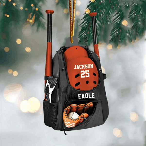 Personalized Baseball Bag 2D Flat Ornament, Baseball Player Gear Ornament, Baseball Custom Name Keepsake, Baseball Christmas Ornament