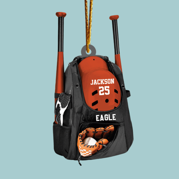 Personalized Baseball Bag 2D Flat Ornament, Baseball Player Gear Ornament, Baseball Custom Name Keepsake, Baseball Christmas Ornament - Image 3