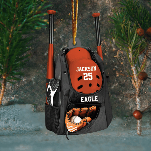 Personalized Baseball Bag 2D Flat Ornament, Baseball Player Gear Ornament, Baseball Custom Name Keepsake, Baseball Christmas Ornament - Image 4