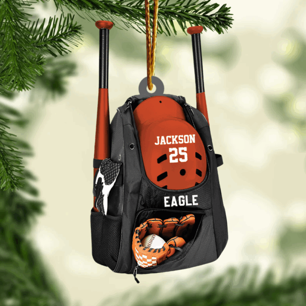 Personalized Baseball Bag 2D Flat Ornament, Baseball Player Gear Ornament, Baseball Custom Name Keepsake, Baseball Christmas Ornament - Image 2
