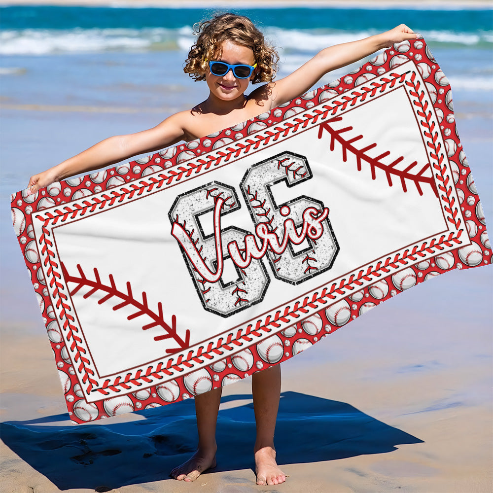 Personalized Baseball Beach Towel, Personalized with Name or Number, Baseball Lover Gift A2110