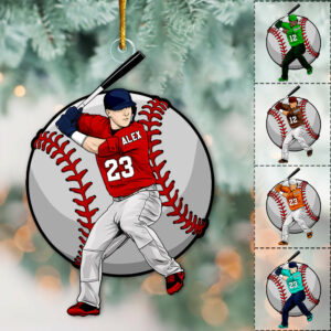 Personalized Baseball Player Ornament, Custom Baseball Christmas Ornament - Personalized Acrylic Baseball Player Ornament