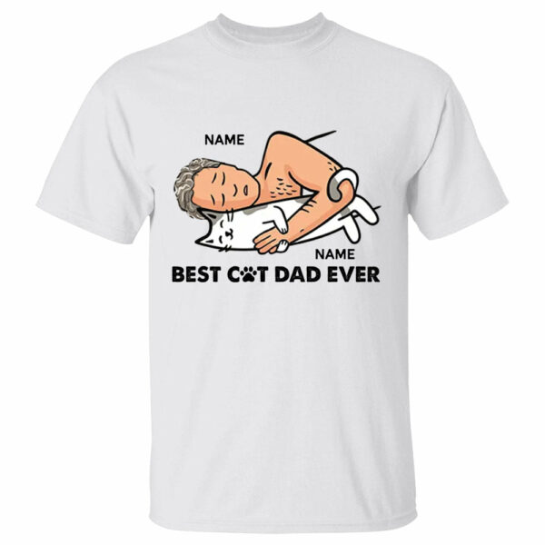 Personalized Best Cat Dad Ever Man With Cat Sleeping Shirt Funny Cat Dad Shirt Gift For Cat Lovers - Image 2