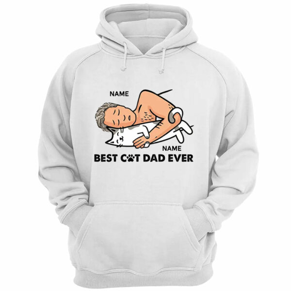 Personalized Best Cat Dad Ever Man With Cat Sleeping Shirt Funny Cat Dad Shirt Gift For Cat Lovers - Image 4